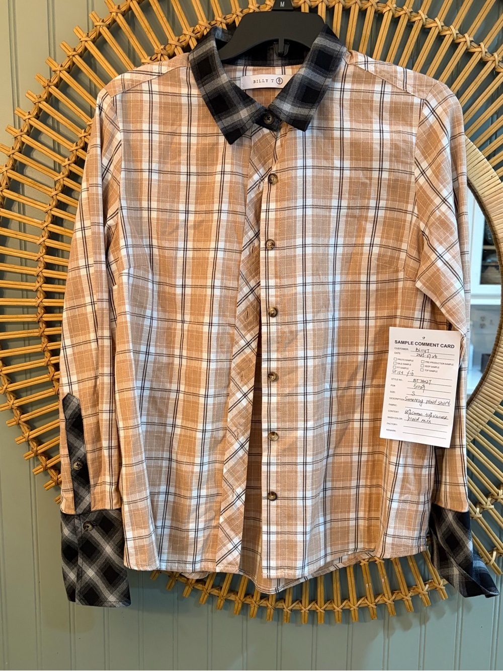 Billy T Mixed Plaid Contrast Collar Button Down Shirt - perfect for fall 100% SM